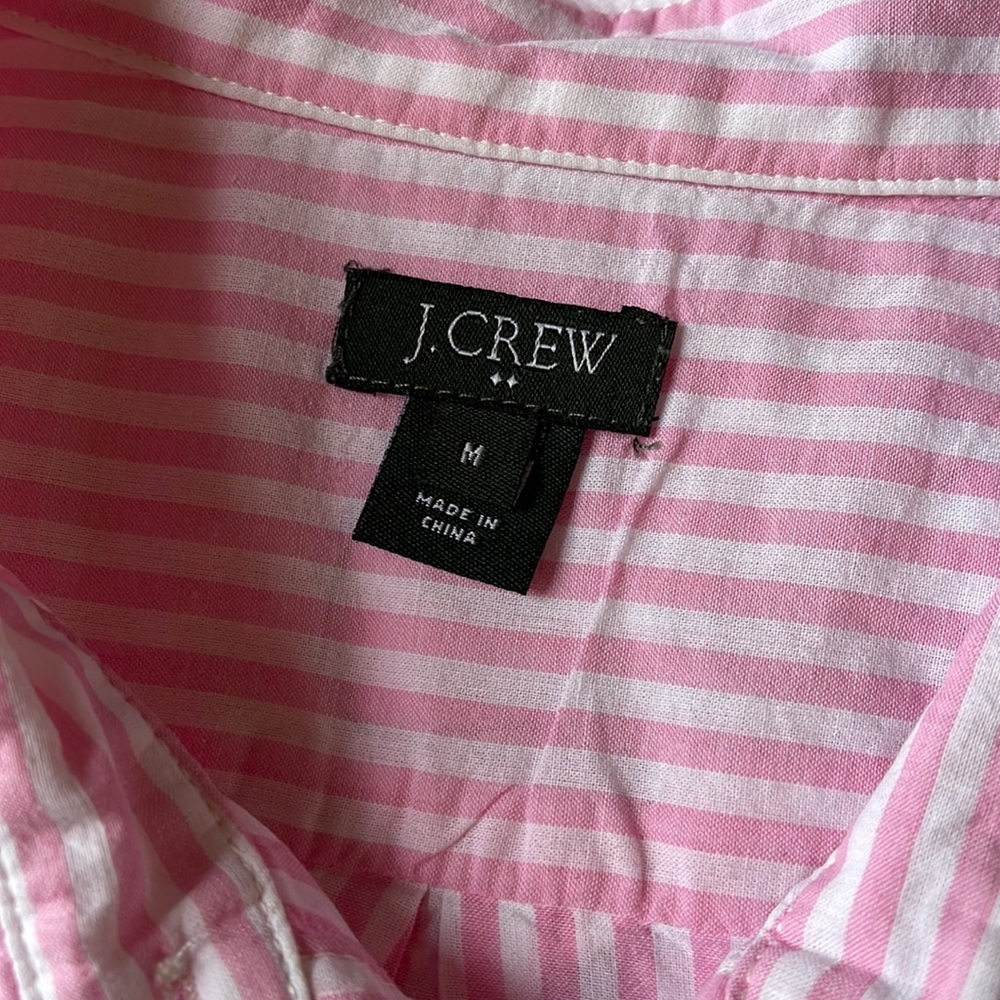 J CREW pink striped shirt blouse medium buttons cotton tunic - Picture 2 of 5